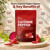 Vivonu Cayenne Pepper Capsules packaging with key benefits on a wooden surface.
