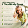 Advertisement for Cayenne Pepper Softgels with a woman giving a thumbs up outdoors.