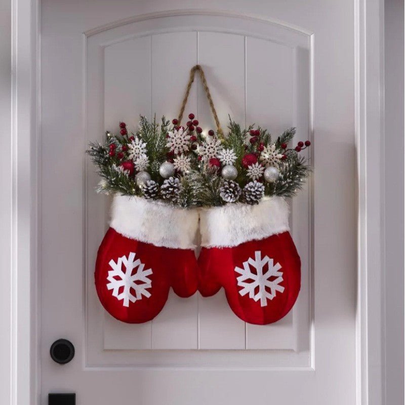 Christmas Garland Creative Glove Shaped Simulated Flower Wreath Window Door Gate Decoration Door Sign Xmas Party Decoration - GOT THIS 4 YOU