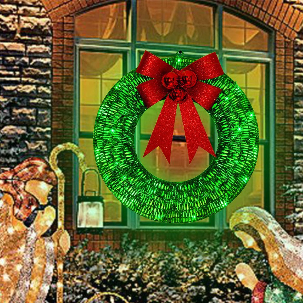 Christmas Garland 50CM Luminous LED Warm Light Metal Luminous Wreath With Big Bowknot Christmas Front Door Home Holiday Party Door Hanging Decor - GOT THIS 4 YOU