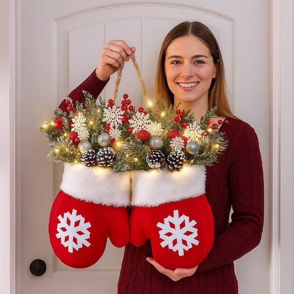 Christmas Garland Creative Glove Shaped Simulated Flower Wreath Window Door Gate Decoration Door Sign Xmas Party Decoration - GOT THIS 4 YOU