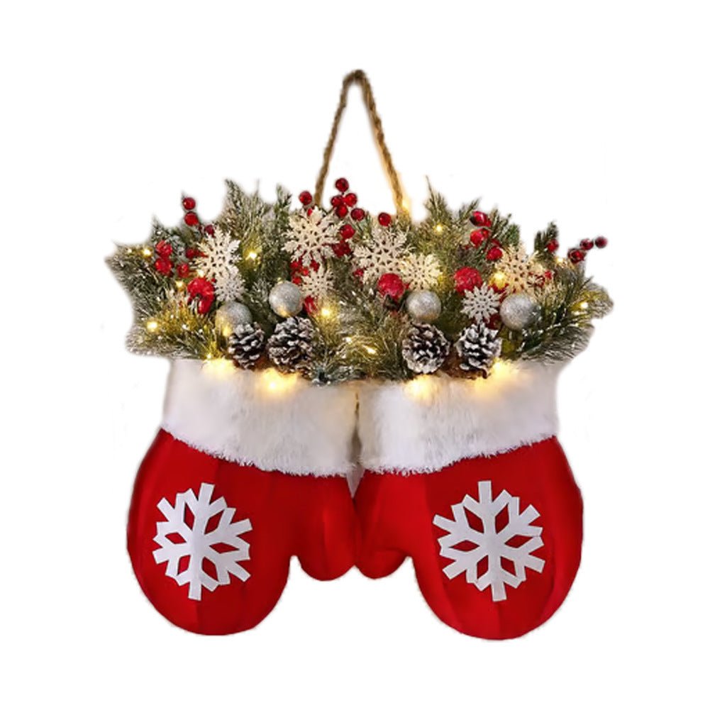 Christmas Garland Creative Glove Shaped Simulated Flower Wreath Window Door Gate Decoration Door Sign Xmas Party Decoration - GOT THIS 4 YOU