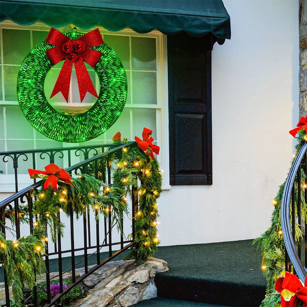Christmas Garland 50CM Luminous LED Warm Light Metal Luminous Wreath With Big Bowknot Christmas Front Door Home Holiday Party Door Hanging Decor - GOT THIS 4 YOU