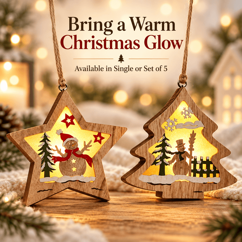 Light-Up Wooden Christmas Ornaments – Single or 5-Piece Set. - GOT THIS 4 YOU