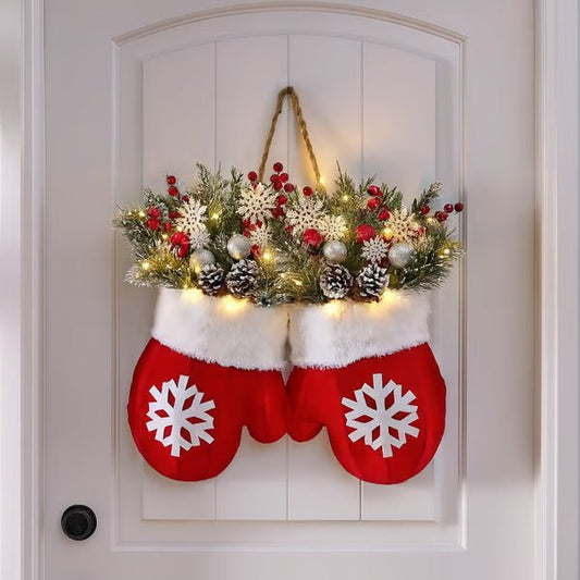 Christmas Garland Creative Glove Shaped Simulated Flower Wreath Window Door Gate Decoration Door Sign Xmas Party Decoration - GOT THIS 4 YOU
