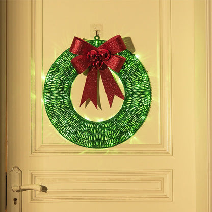 Christmas Garland 50CM Luminous LED Warm Light Metal Luminous Wreath With Big Bowknot Christmas Front Door Home Holiday Party Door Hanging Decor - GOT THIS 4 YOU