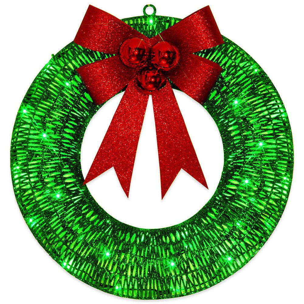 Christmas Garland 50CM Luminous LED Warm Light Metal Luminous Wreath With Big Bowknot Christmas Front Door Home Holiday Party Door Hanging Decor - GOT THIS 4 YOU