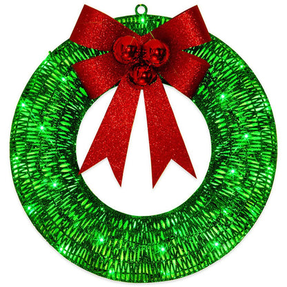 Christmas Garland 50CM Luminous LED Warm Light Metal Luminous Wreath With Big Bowknot Christmas Front Door Home Holiday Party Door Hanging Decor - GOT THIS 4 YOU