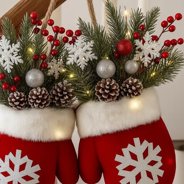 Christmas Garland Creative Glove Shaped Simulated Flower Wreath Window Door Gate Decoration Door Sign Xmas Party Decoration - GOT THIS 4 YOU