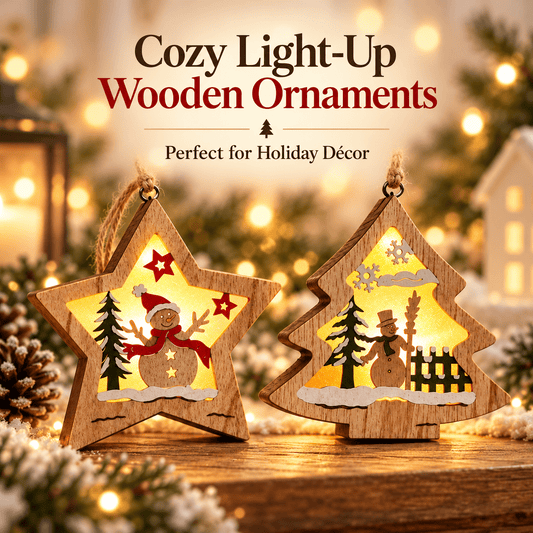 Light-Up Wooden Christmas Ornaments – Single or 5-Piece Set. - GOT THIS 4 YOU