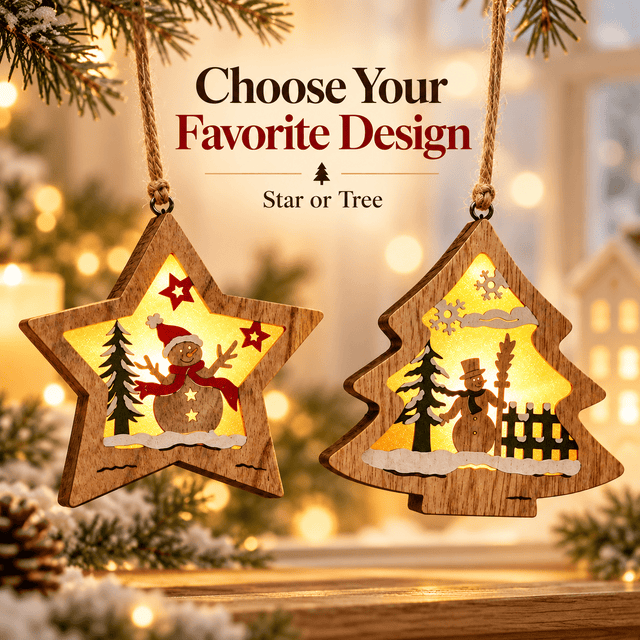 Light-Up Wooden Christmas Ornaments – Single or 5-Piece Set. - GOT THIS 4 YOU